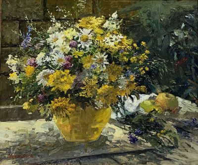 Flowers in a vase - oil painting