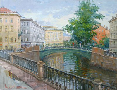 Demidov bridge - oil painting