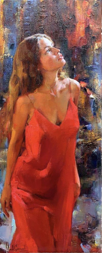 Red dress - oil painting