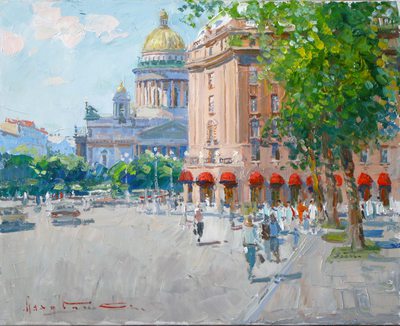 Cafe on Saint Isaac's Square - oil painting
