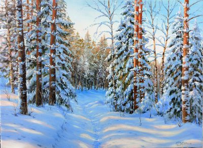 Forest in January - oil painting