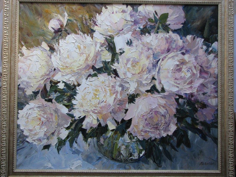 Oil painting on canvas ❀ White peonies