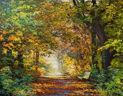 Walk in autumn - oil painting