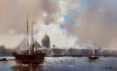 Ships on the Neva - oil painting