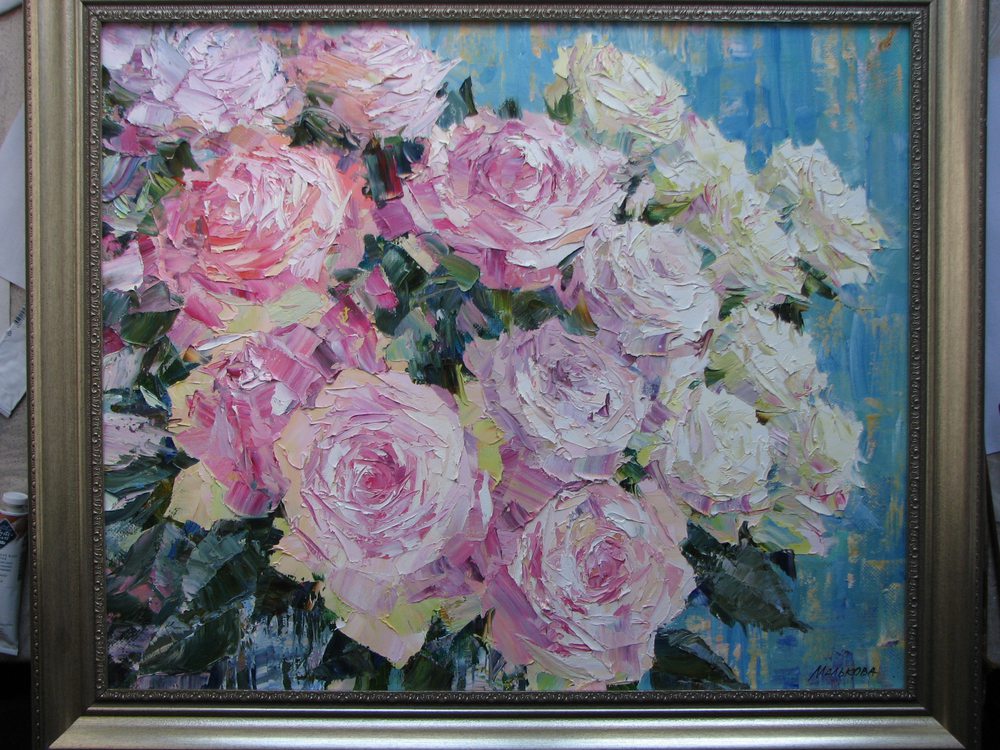 Oil painting on canvas ❀ Roses on the table
