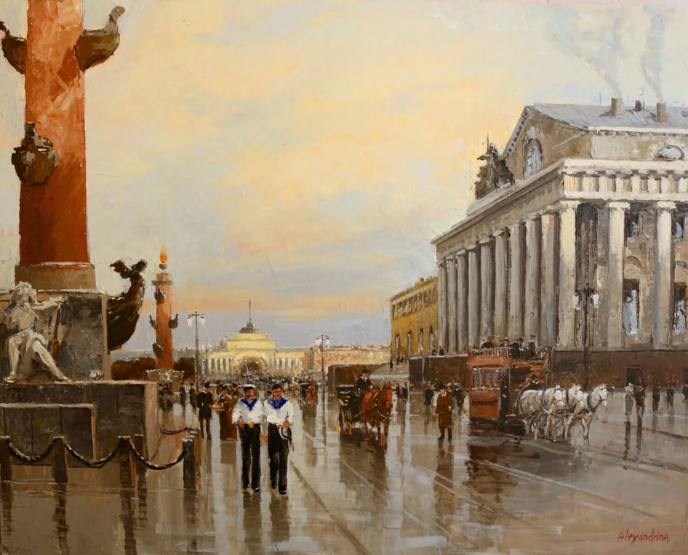 Oil painting on canvas ❀ Arrow of Vasilievsky Island after the rain