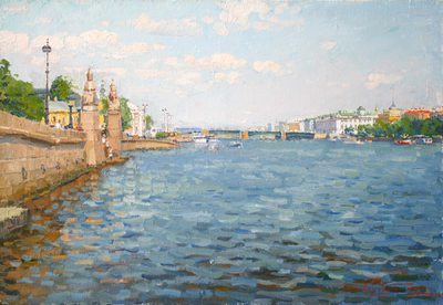 On the Neva river - oil painting