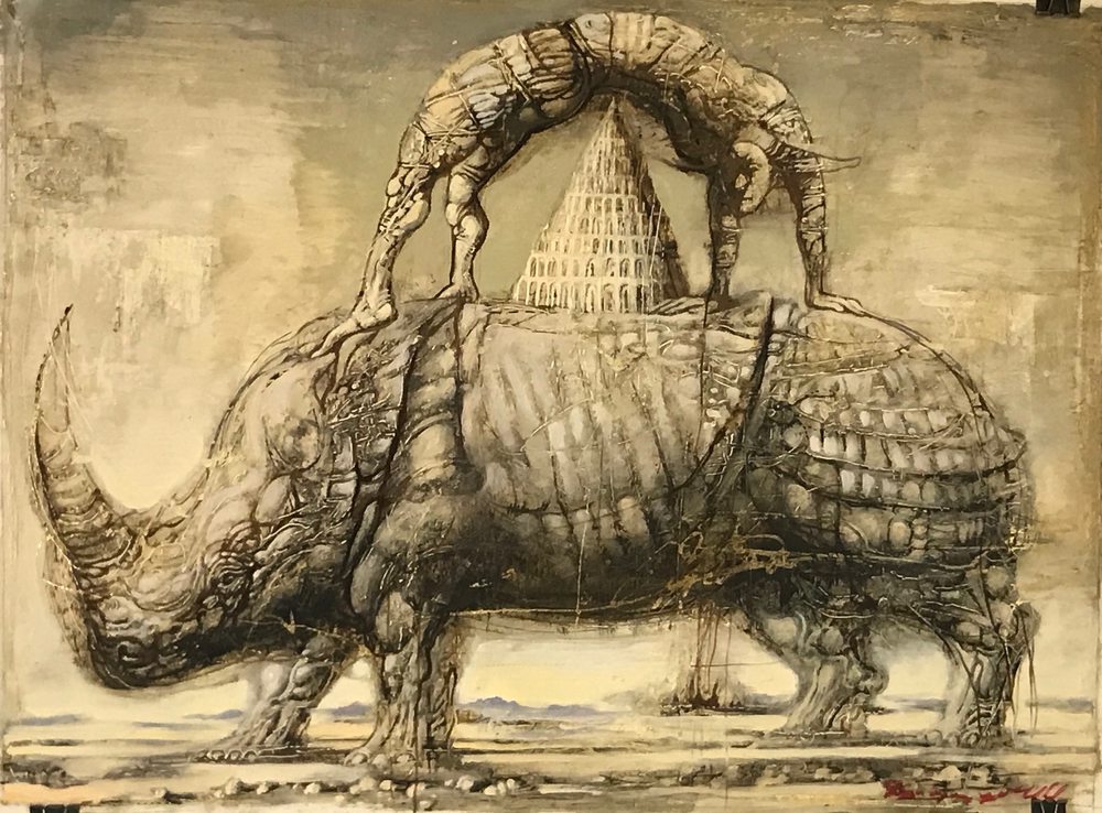 Graphic painting on canvas ❀ Rhinoceros