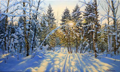Winter forest - oil painting