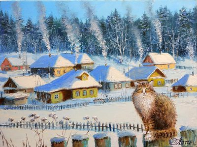 Winter comfort - oil painting